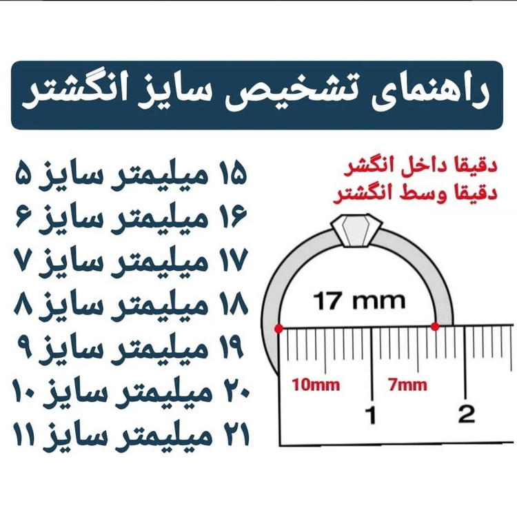 انگشتر نقره 925 زنانه مدل رینگی نگین دار وارداتی ایتالیا - راهنمای اندازه گیری